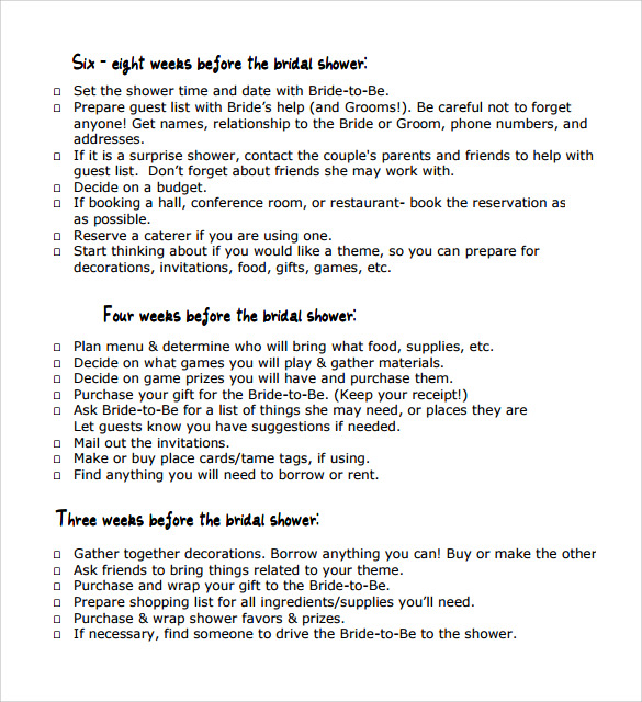 bridal shower checklist
