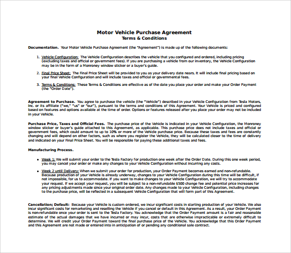 motor vehicle purchase agreement pdf