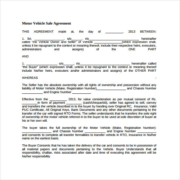 Free Car Purchase Agreement Template