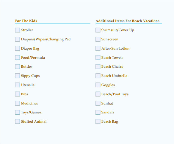 beach checklist example