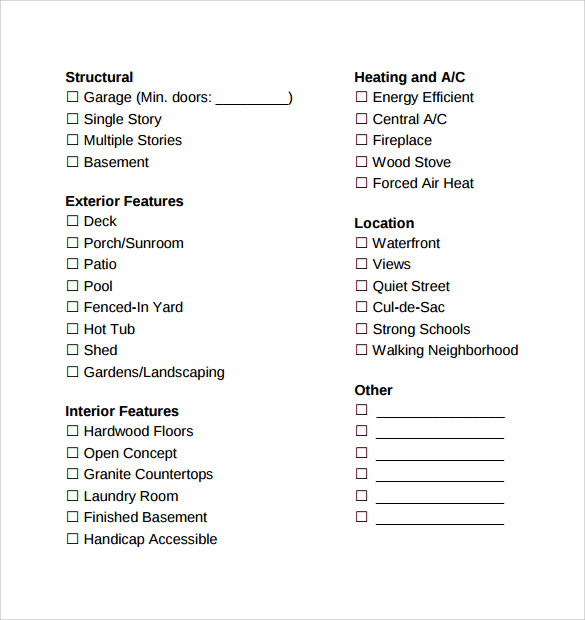 Printable Home Buyers Wants And Needs Checklist