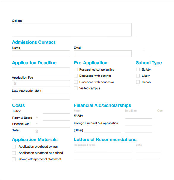 sample college application checklist