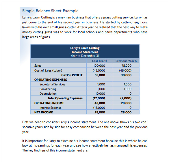 simple balance sheet template