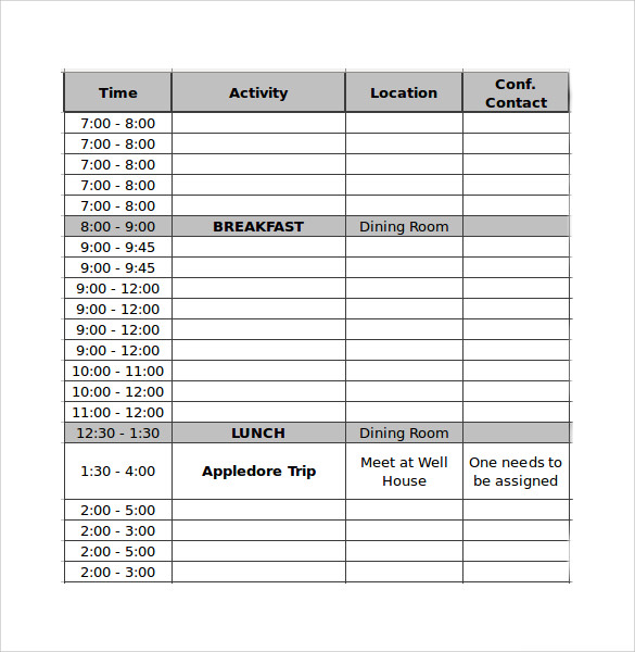 conference schedule template example1