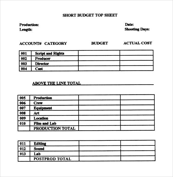 short film budget plan template