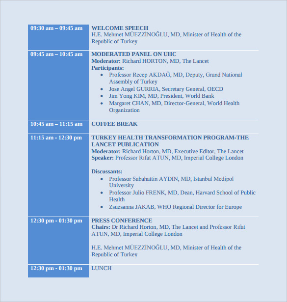 project meeting conference schedule template