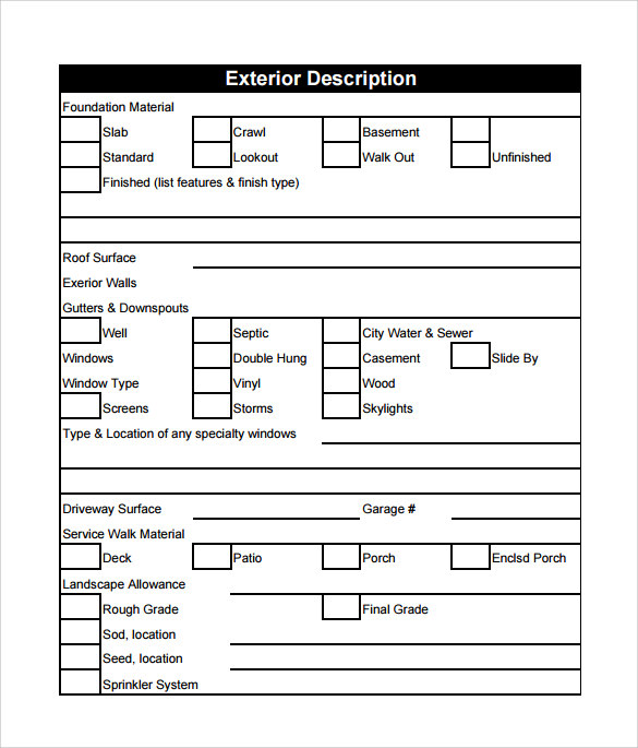 printable specification sheet template