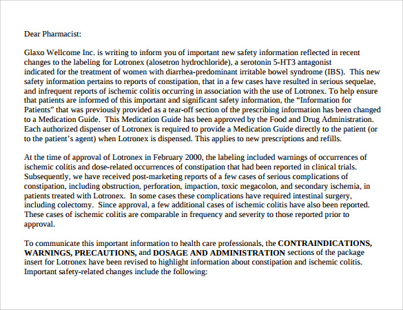 pharmacist sample letter