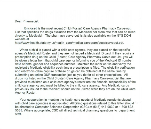 pharmaacist letter sample