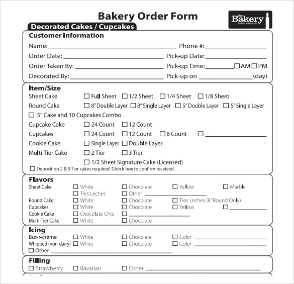 Online Cake Order Form Template