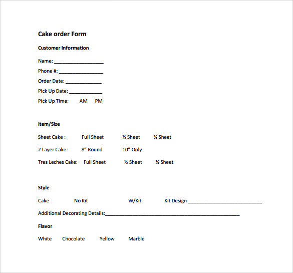 Cake Order Form Template Free1