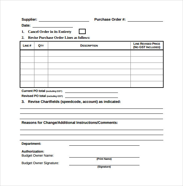 Change Order Form Template Word