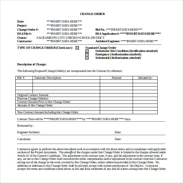 FREE 13 Change Order Templates In AI MS Word
