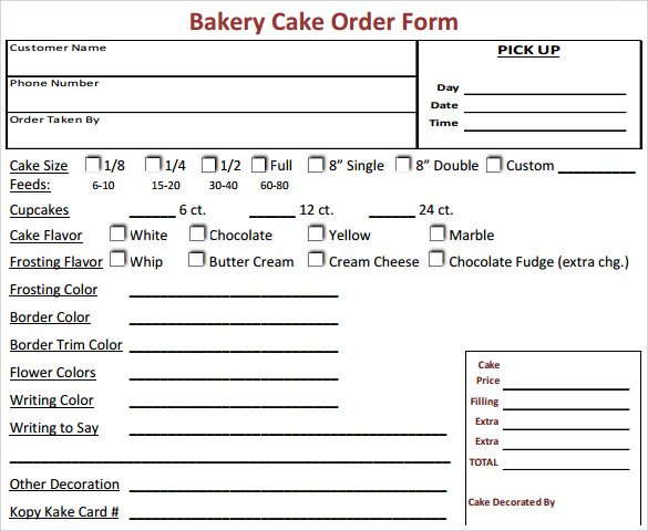 FREE 16 Sample Cake Order Form Templates In MS Word PDF