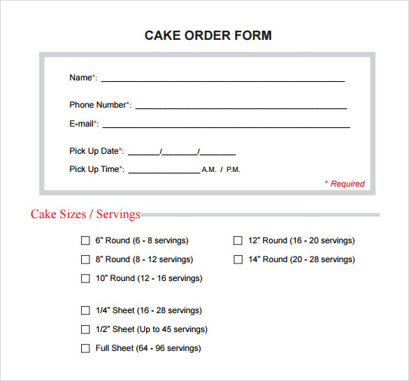 FREE 11+ Sample Cake Order Forms in MS Word | PDF | Excel