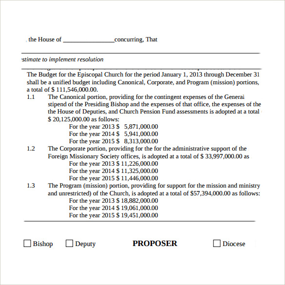 budget for the episcopal church