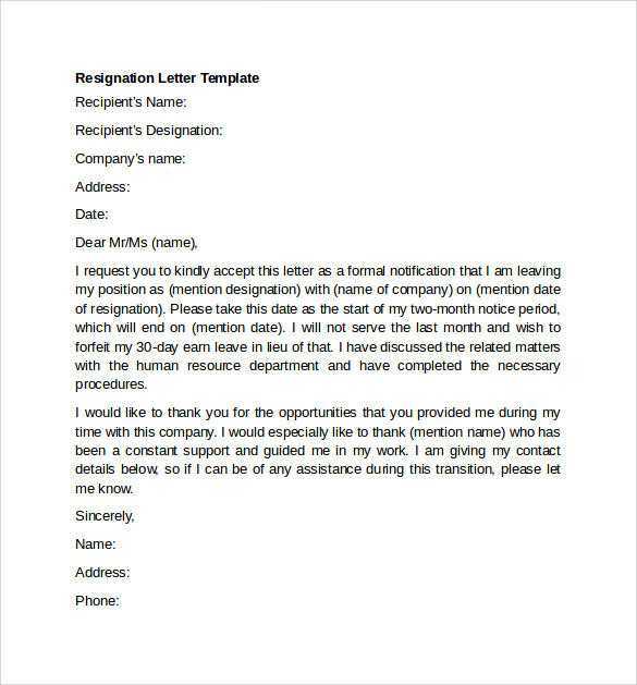 FREE 14+ Sample Resignation Letter Examples in MS Word | PDF