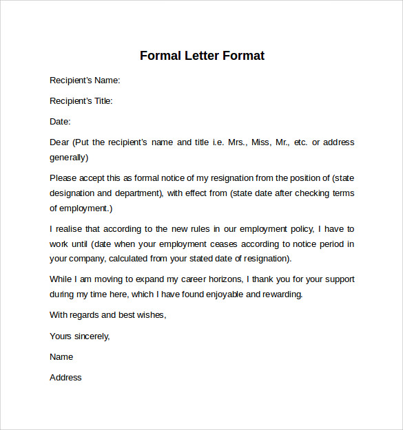 formal letter format to download