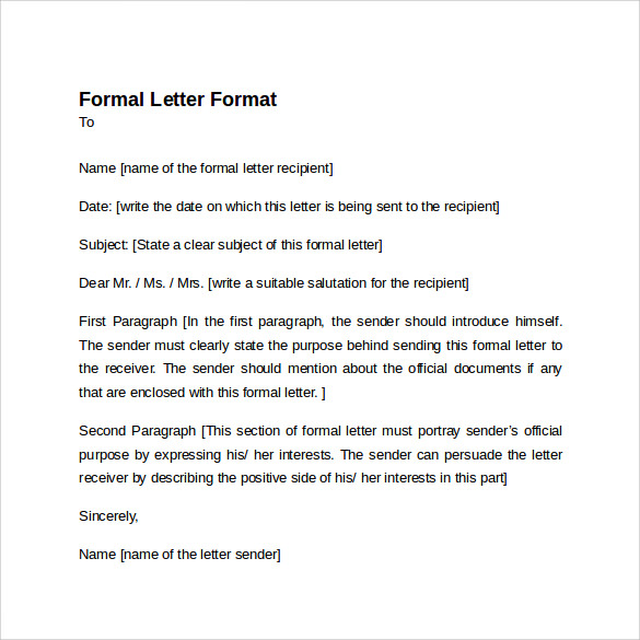sample formal letter format