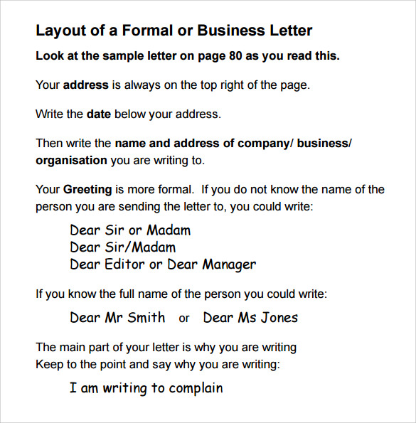 Formal Letter Format 9 Free Samples Examples Formats