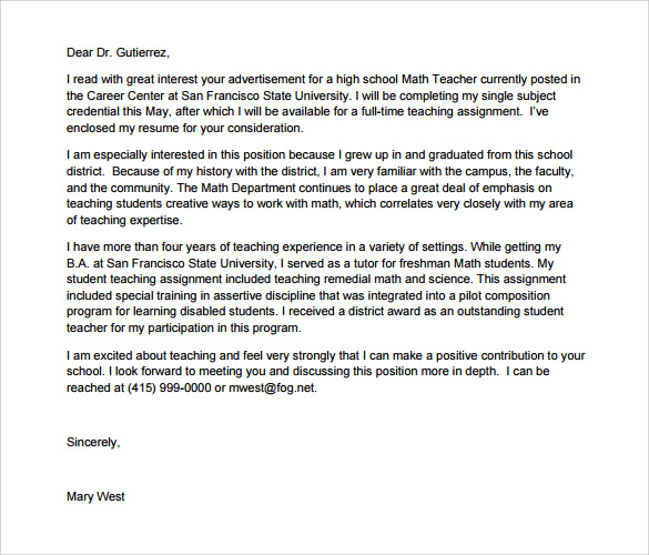 university teaching cover letter