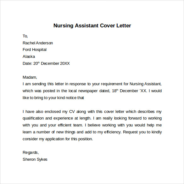 cover letter for no experience nursing assistant