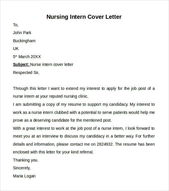 application letter for intern nurse