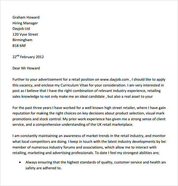 retail cover letter examples uk