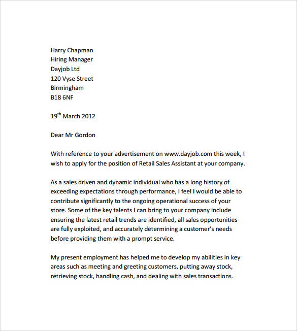 FREE 9+ Sample Retail Cover Letter Templates in PDF | MS Word