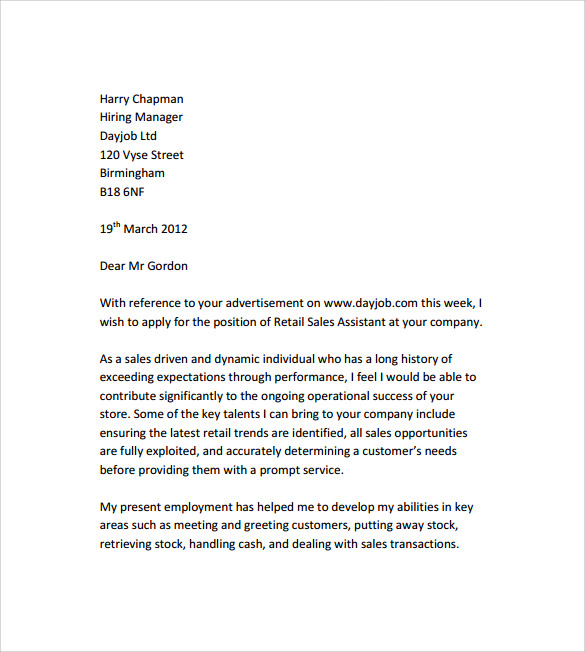 FREE 9 Sample Retail Cover Letter Templates In PDF MS Word