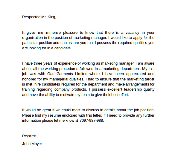 cover letter example for marketing manager