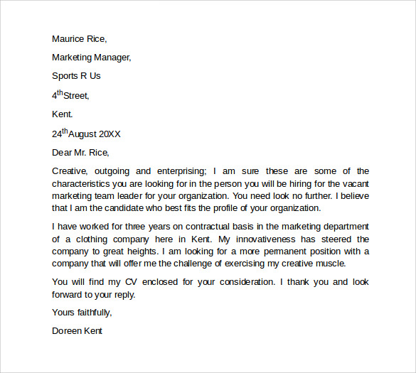 marketing cover letter sample 1