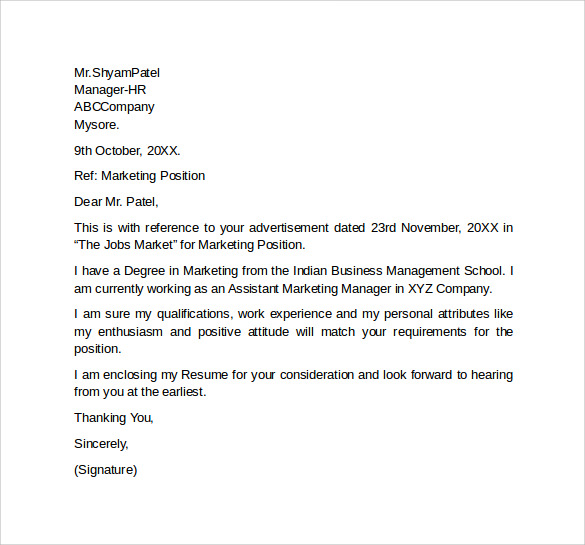 great cover letter for marketing job