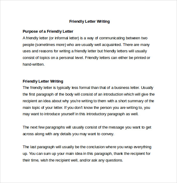 Free 13 Friendly Letter Templates Samples In Ms Word Pdf