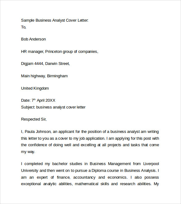 Free business plan cover letter templates