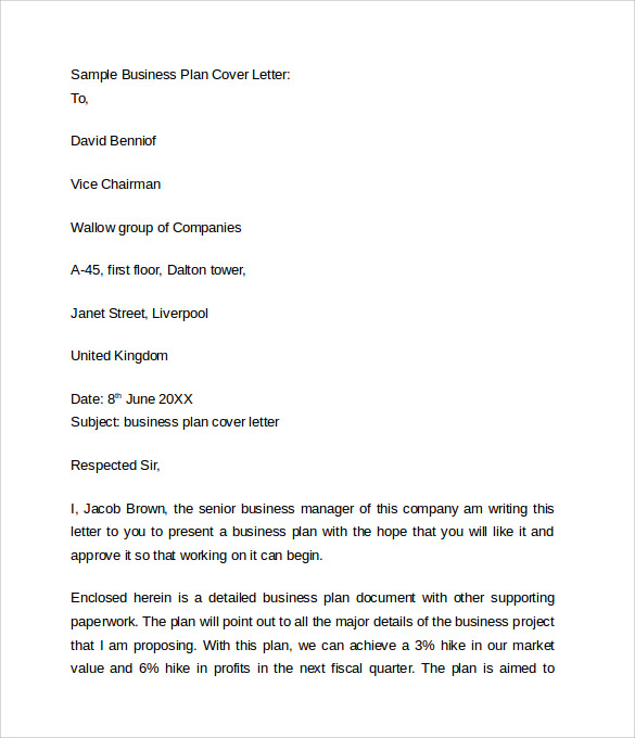 cover letter for business plan sample