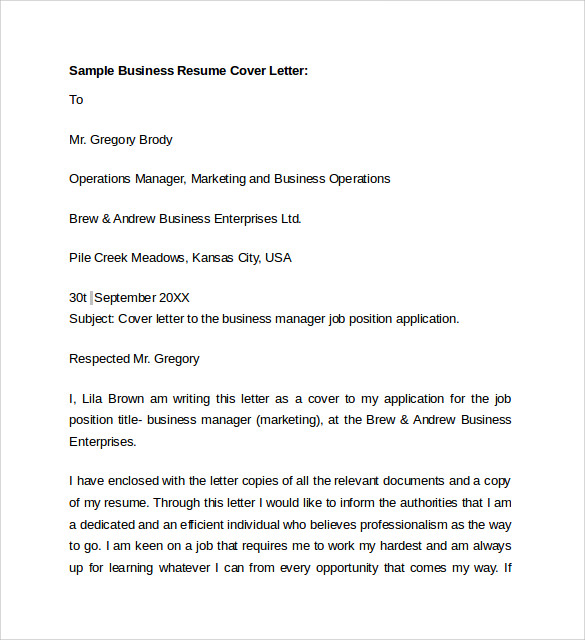 Business resume cover letter