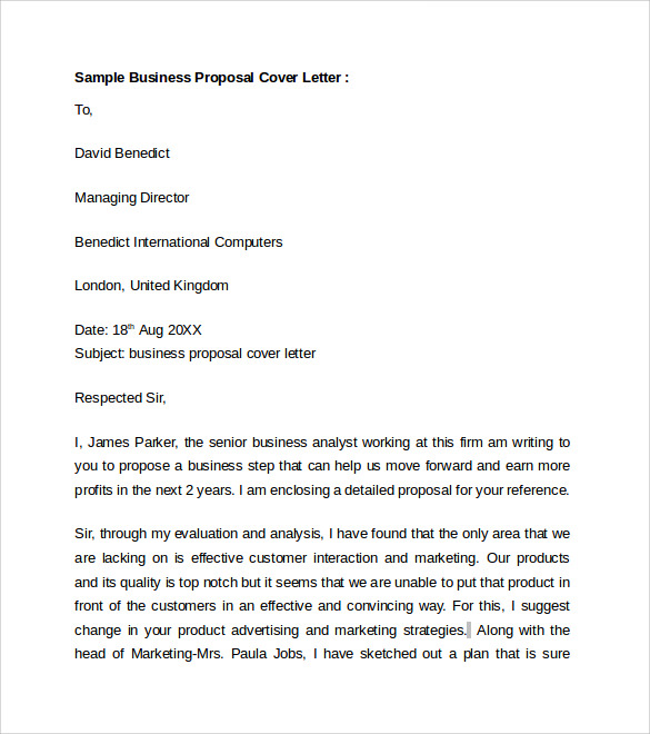 Cover letter for proposal business