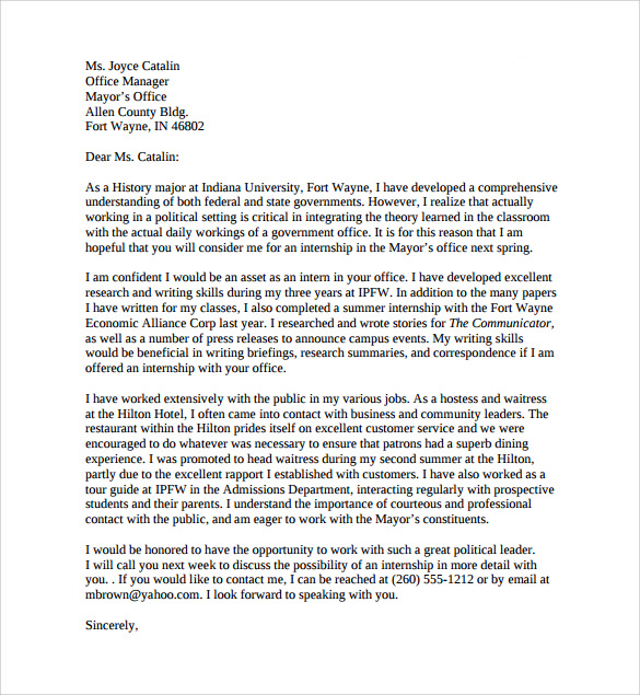 cover letter for political science internship