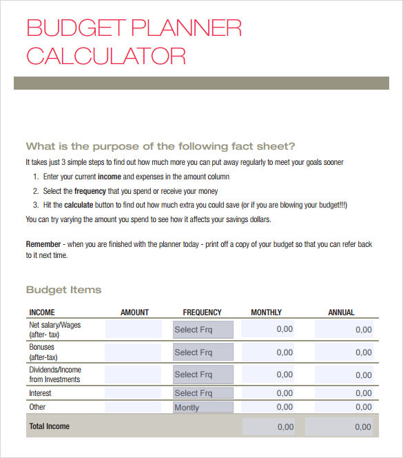 budget calculator template