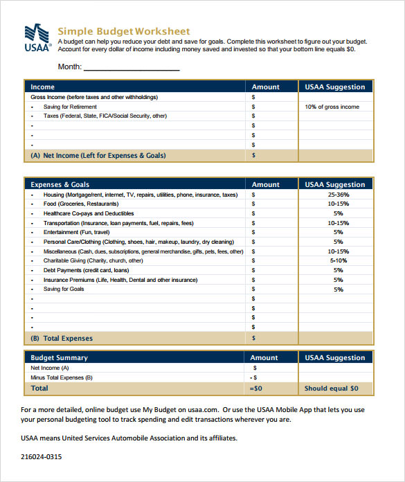 budget calculator template printable