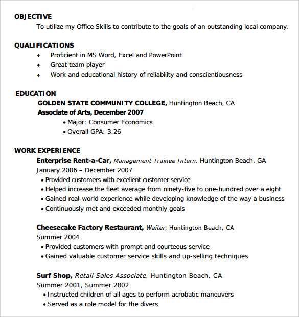 standard entry level resume