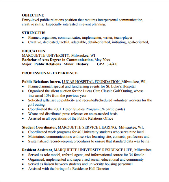 sample entry level resume