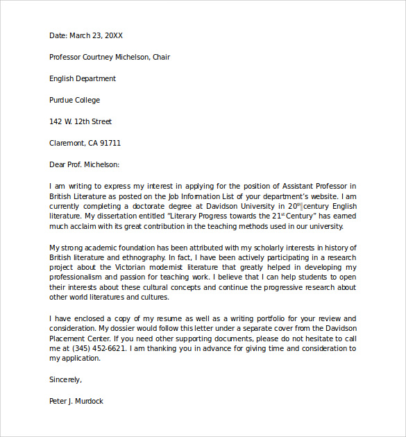 buy world literature cover letter