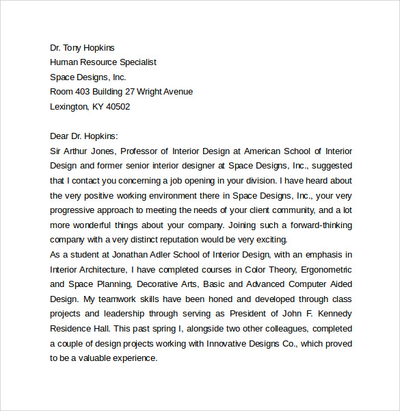 interior design cover letter