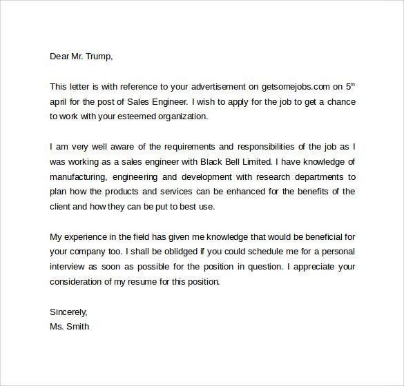 9 Sales Cover Letter Templates Samples Examples Format Sample   Sales Engineer Cover Letter2 