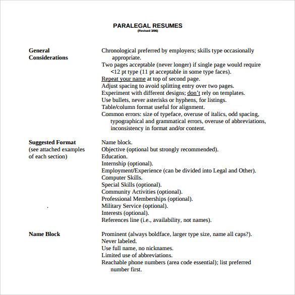 sample paralegal resume