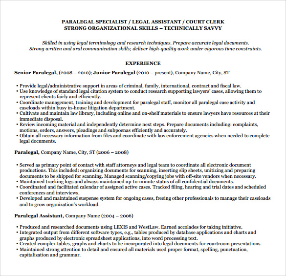 12 Paralegal Resume Templates to Download Sample Templates