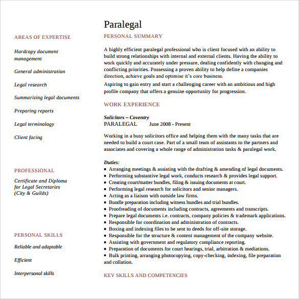 FREE 11+ Sample Paralegal Resume Templates in PDF MS Word