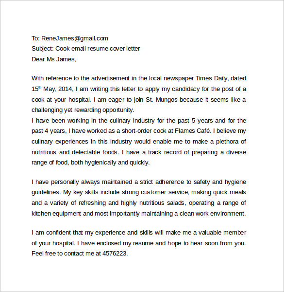 Sample Email Cover Letter Template to Download - 11 + Free ...